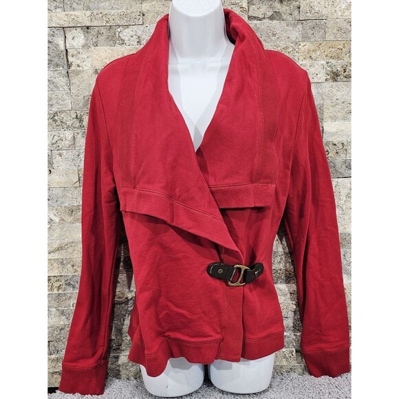 Vtg Ralph Lauren Womens Wrap Cardigan Shawl Collar Buckle French Terry Red Small - Picture 1 of 16
